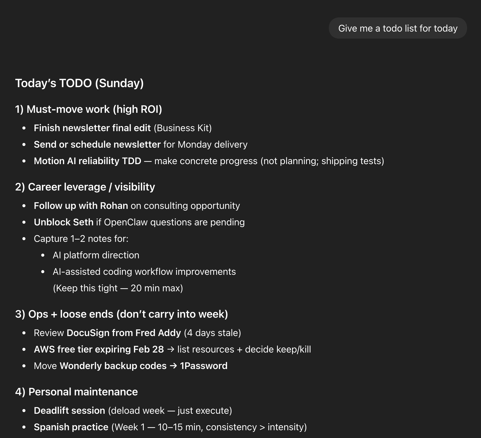 TODO list generation